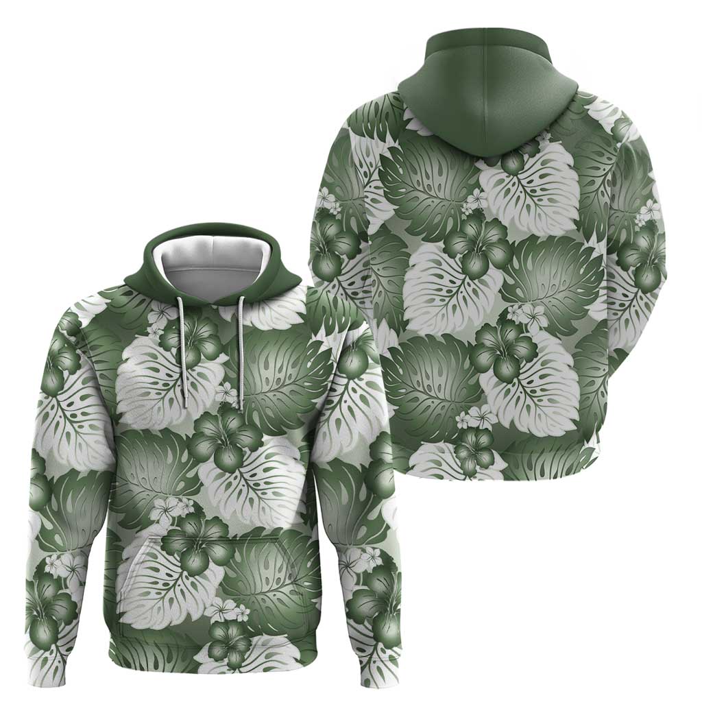 Sage Green Aloha Hawaii Zip Hoodie Monstera Hibiscus Plumeria Seamless Vibes - Polynesian Pride