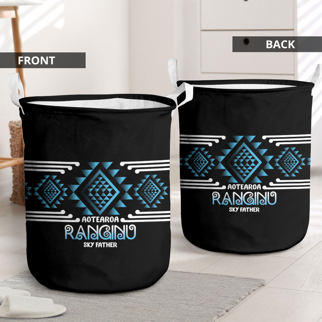 Aotearoa Atua Ranginui Laundry Basket Maori Sky Father Taniko Motifs