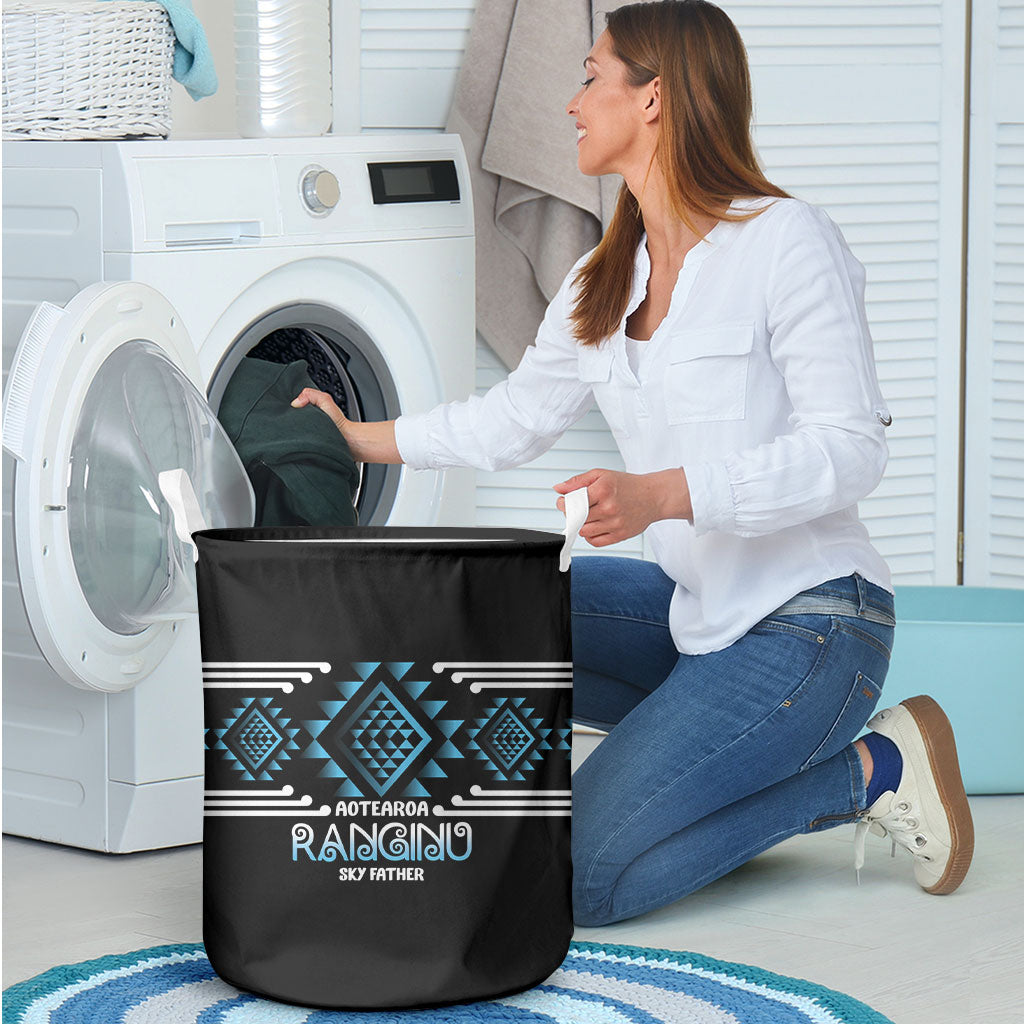 Aotearoa Atua Ranginui Laundry Basket Maori Sky Father Taniko Motifs