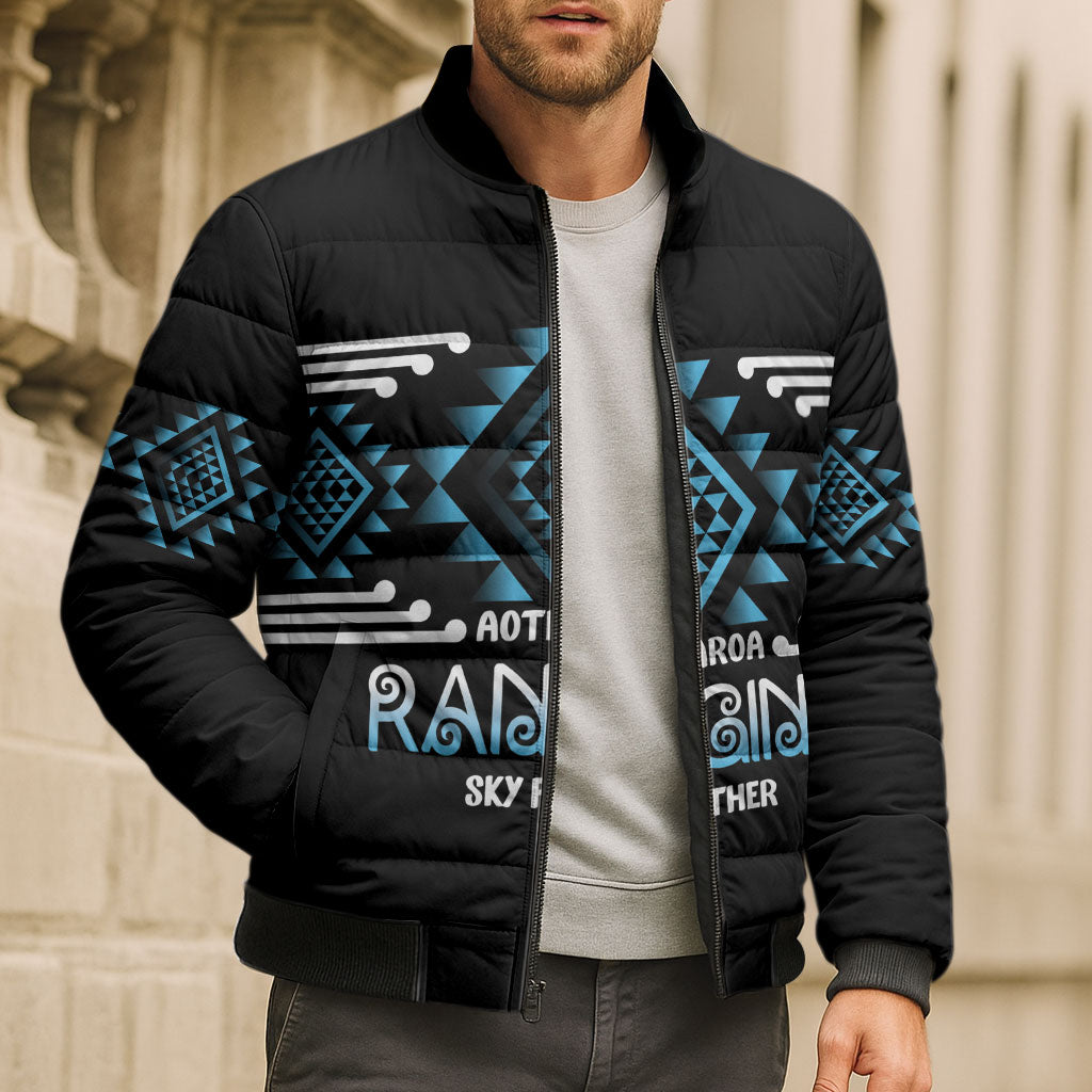 Aotearoa Atua Ranginui Personalised Bomber Puffer Jacket Maori Sky Father Taniko Motifs