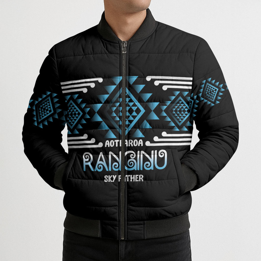 Aotearoa Atua Ranginui Personalised Bomber Puffer Jacket Maori Sky Father Taniko Motifs