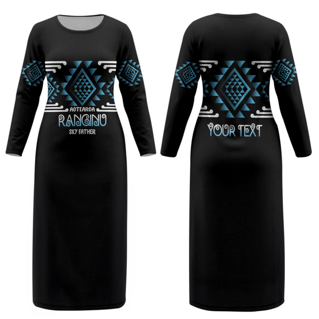 Aotearoa Atua Ranginui Personalised Couples Matching Long Sleeve Bodycon Dress and Hawaiian Shirt Maori Sky Father Taniko Motifs