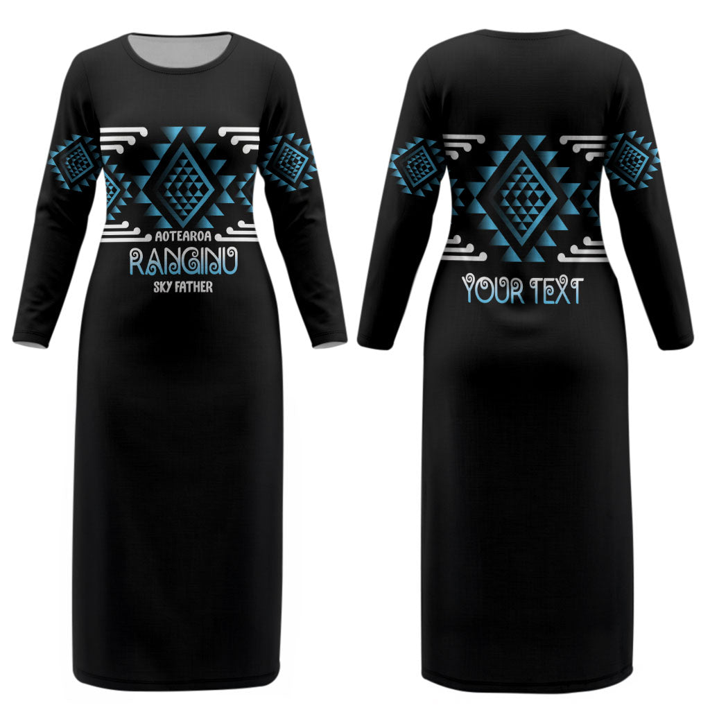 Aotearoa Atua Ranginui Personalised Couples Matching Long Sleeve Bodycon Dress and Long Sleeve Button Shirt Maori Sky Father Taniko Motifs