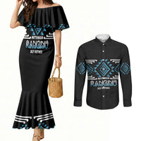 Aotearoa Atua Ranginui Personalised Couples Matching Mermaid Dress and Long Sleeve Button Shirt Maori Sky Father Taniko Motifs