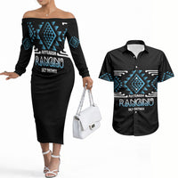 Aotearoa Atua Ranginui Personalised Couples Matching Off The Shoulder Long Sleeve Dress and Hawaiian Shirt Maori Sky Father Taniko Motifs
