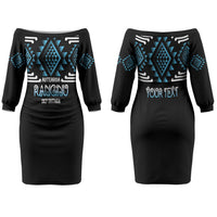 Aotearoa Atua Ranginui Personalised Couples Matching Off The Shoulder Long Sleeve Dress and Hawaiian Shirt Maori Sky Father Taniko Motifs