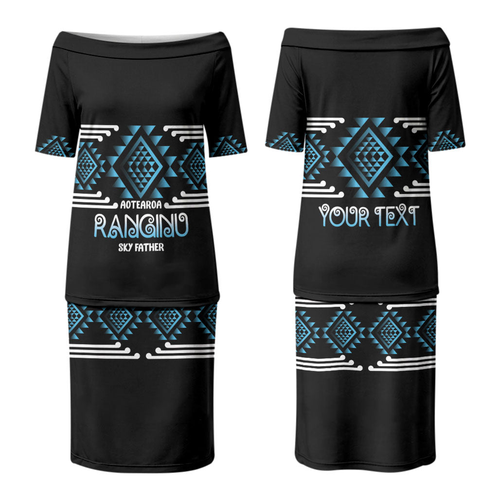 Aotearoa Atua Ranginui Personalised Couples Matching Puletasi and Long Sleeve Button Shirt Maori Sky Father Taniko Motifs