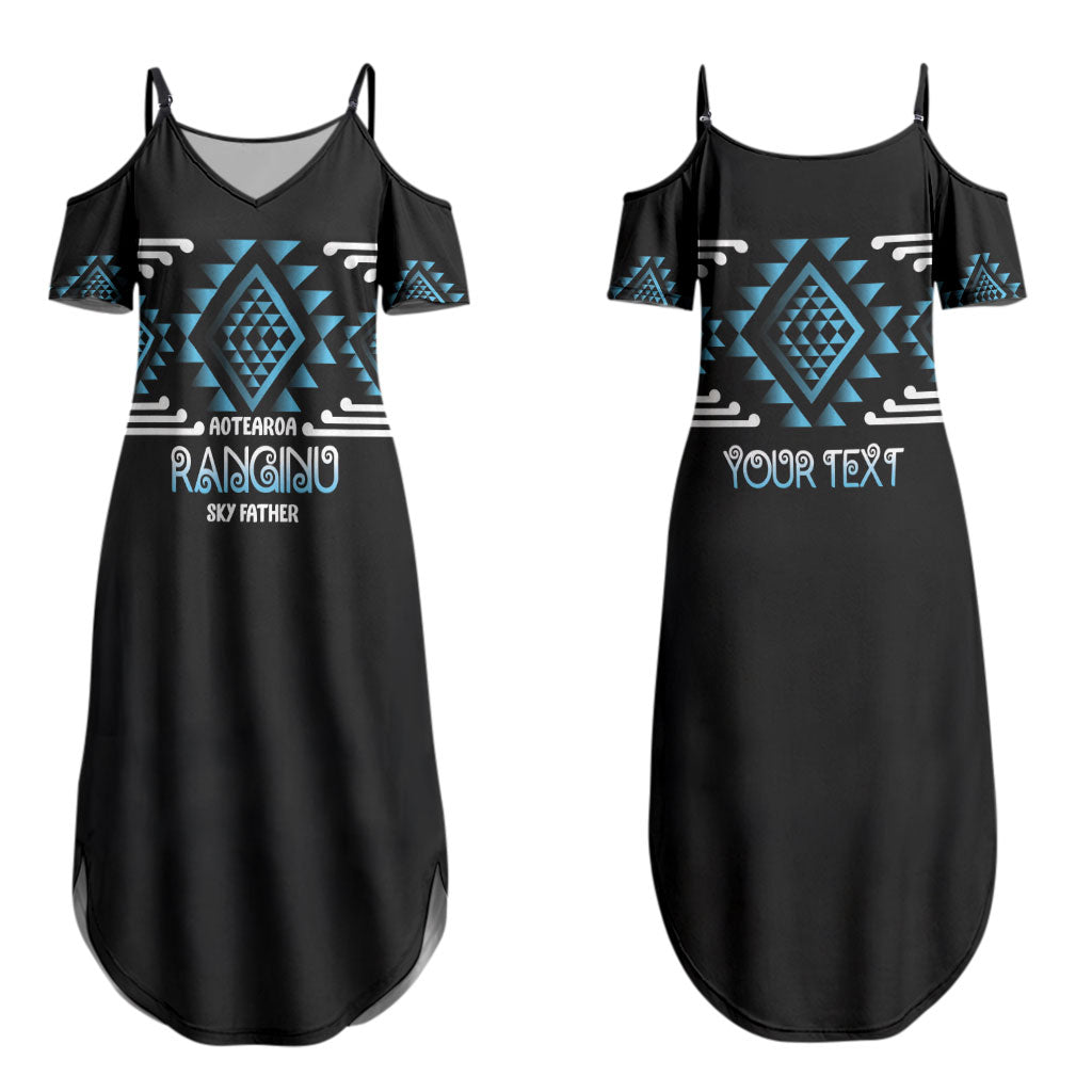 Aotearoa Atua Ranginui Personalised Couples Matching Summer Maxi Dress and Long Sleeve Button Shirt Maori Sky Father Taniko Motifs