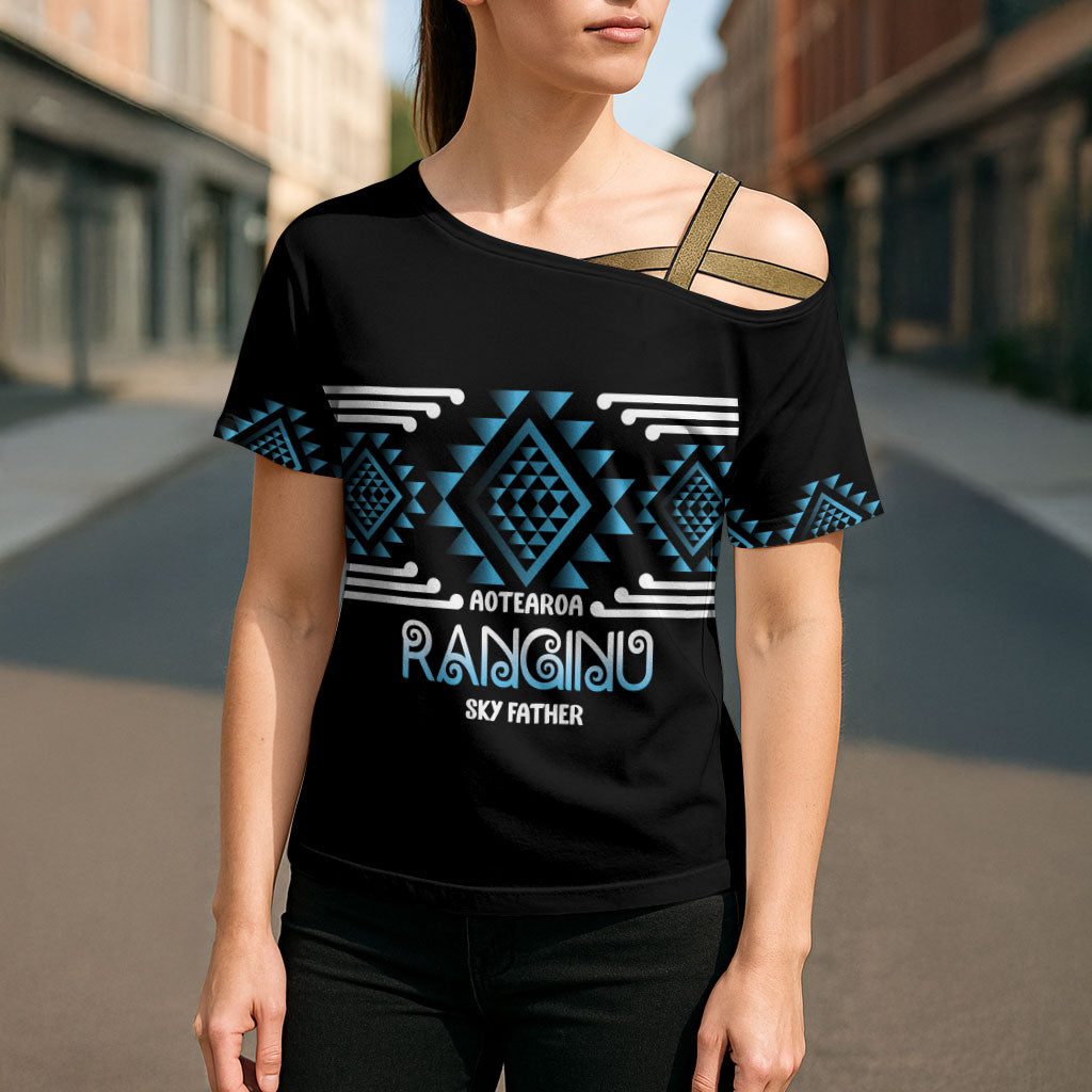 Aotearoa Atua Ranginui Personalised Cross Shoulder Shirt Maori Sky Father Taniko Motifs
