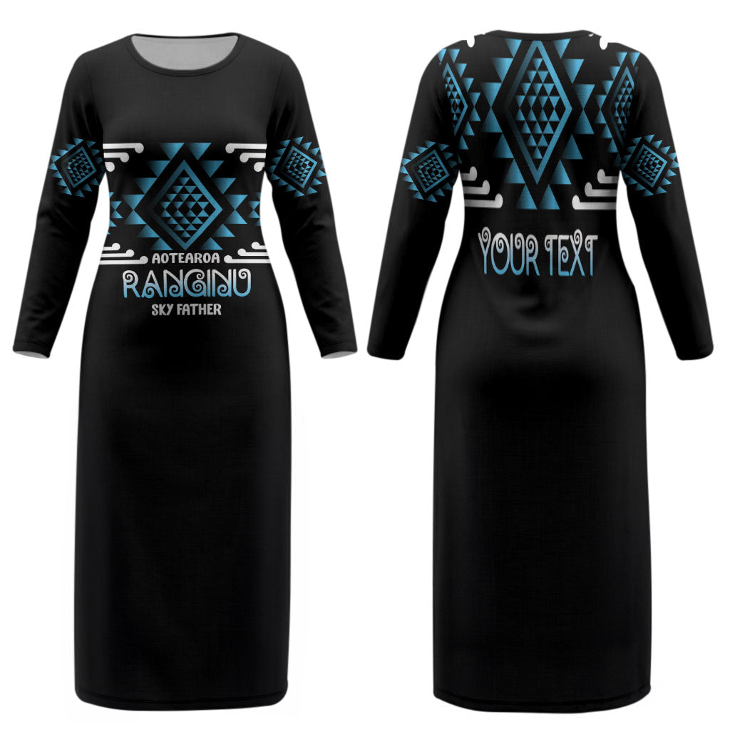 Aotearoa Atua Ranginui Personalised Family Matching Long Sleeve Bodycon Dress and Hawaiian Shirt Maori Sky Father Taniko Motifs