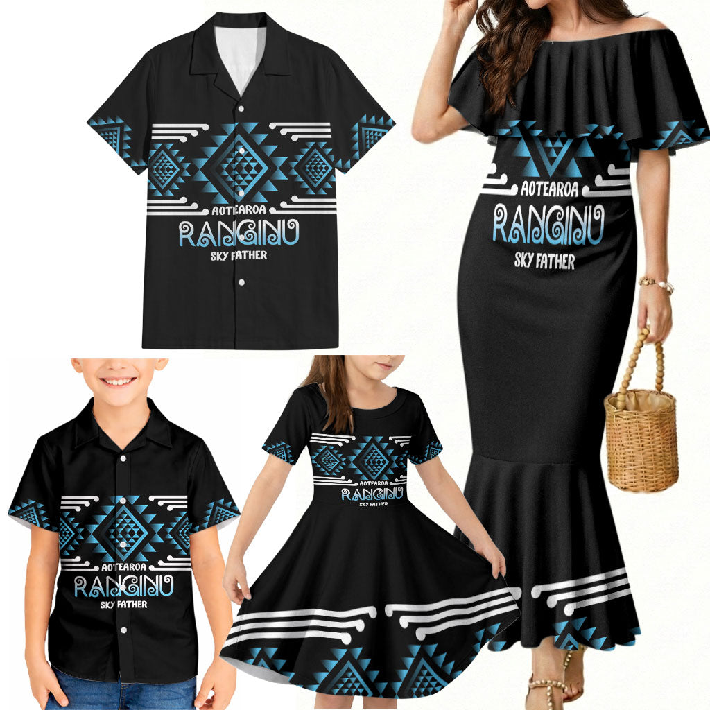 Aotearoa Atua Ranginui Personalised Family Matching Mermaid Dress and Hawaiian Shirt Maori Sky Father Taniko Motifs