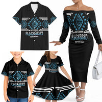 Aotearoa Atua Ranginui Personalised Family Matching Off The Shoulder Long Sleeve Dress and Hawaiian Shirt Maori Sky Father Taniko Motifs