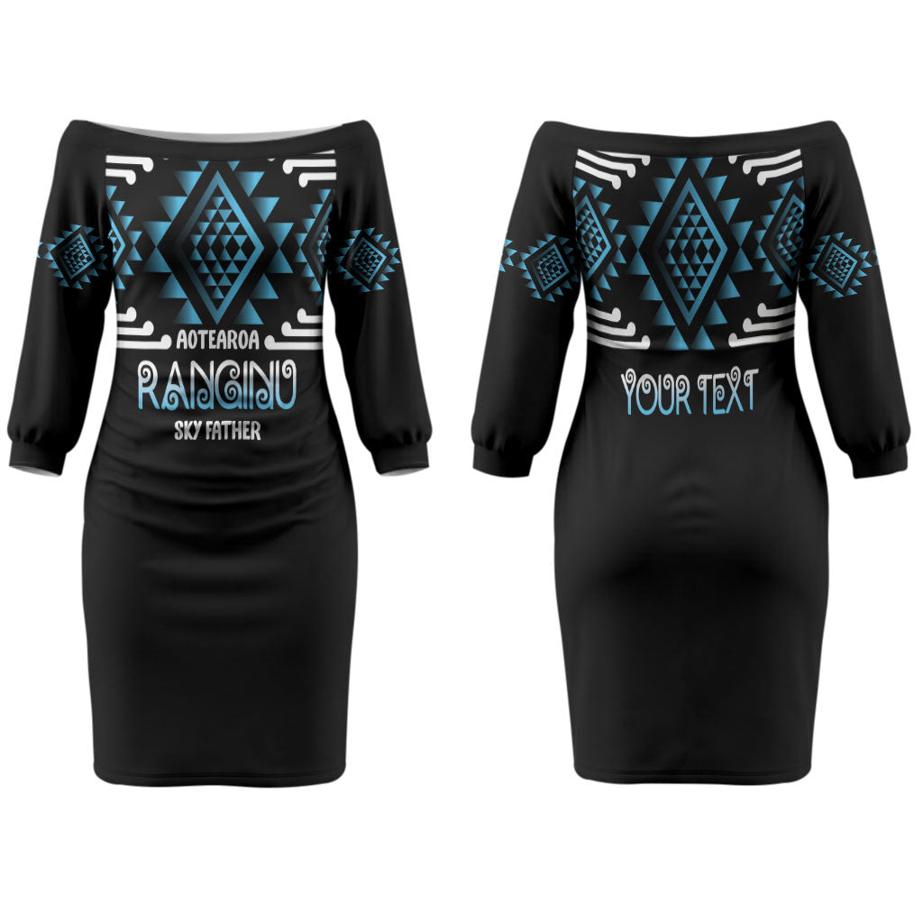 Aotearoa Atua Ranginui Personalised Family Matching Off The Shoulder Long Sleeve Dress and Hawaiian Shirt Maori Sky Father Taniko Motifs