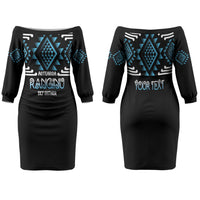 Aotearoa Atua Ranginui Personalised Family Matching Off The Shoulder Long Sleeve Dress and Hawaiian Shirt Maori Sky Father Taniko Motifs