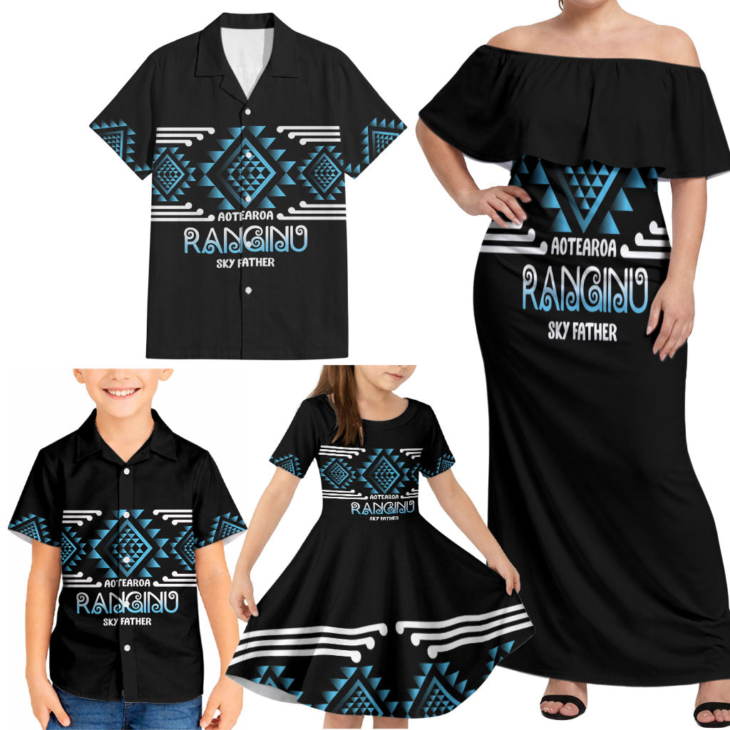 Aotearoa Atua Ranginui Personalised Family Matching Off Shoulder Maxi Dress and Hawaiian Shirt Maori Sky Father Taniko Motifs LT14 - Polynesian Pride