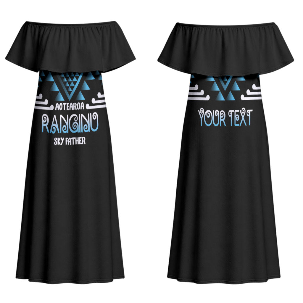 Aotearoa Atua Ranginui Personalised Family Matching Off Shoulder Maxi Dress and Hawaiian Shirt Maori Sky Father Taniko Motifs