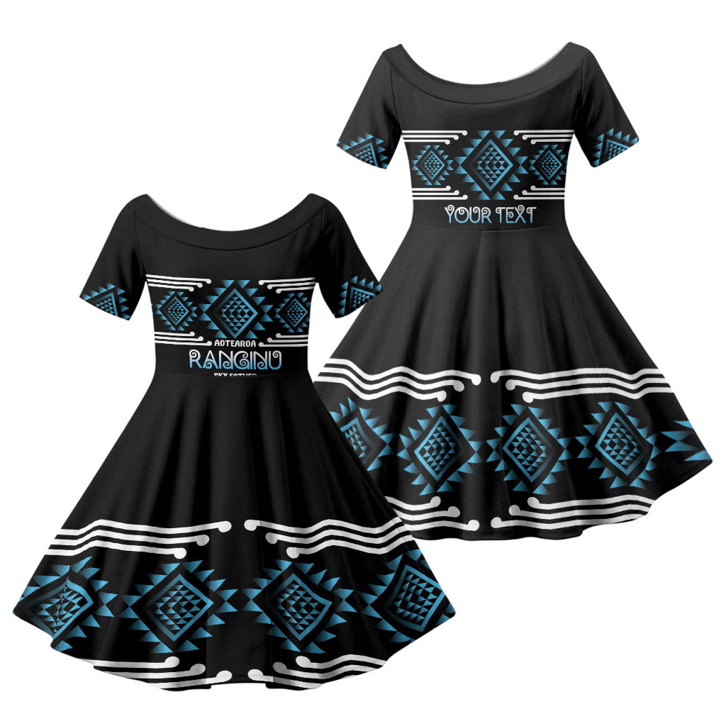 Aotearoa Atua Ranginui Personalised Family Matching Off Shoulder Maxi Dress and Hawaiian Shirt Maori Sky Father Taniko Motifs