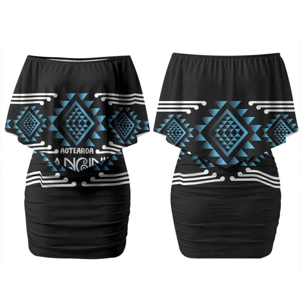 Aotearoa Atua Ranginui Personalised Family Matching Off Shoulder Short Dress and Hawaiian Shirt Maori Sky Father Taniko Motifs