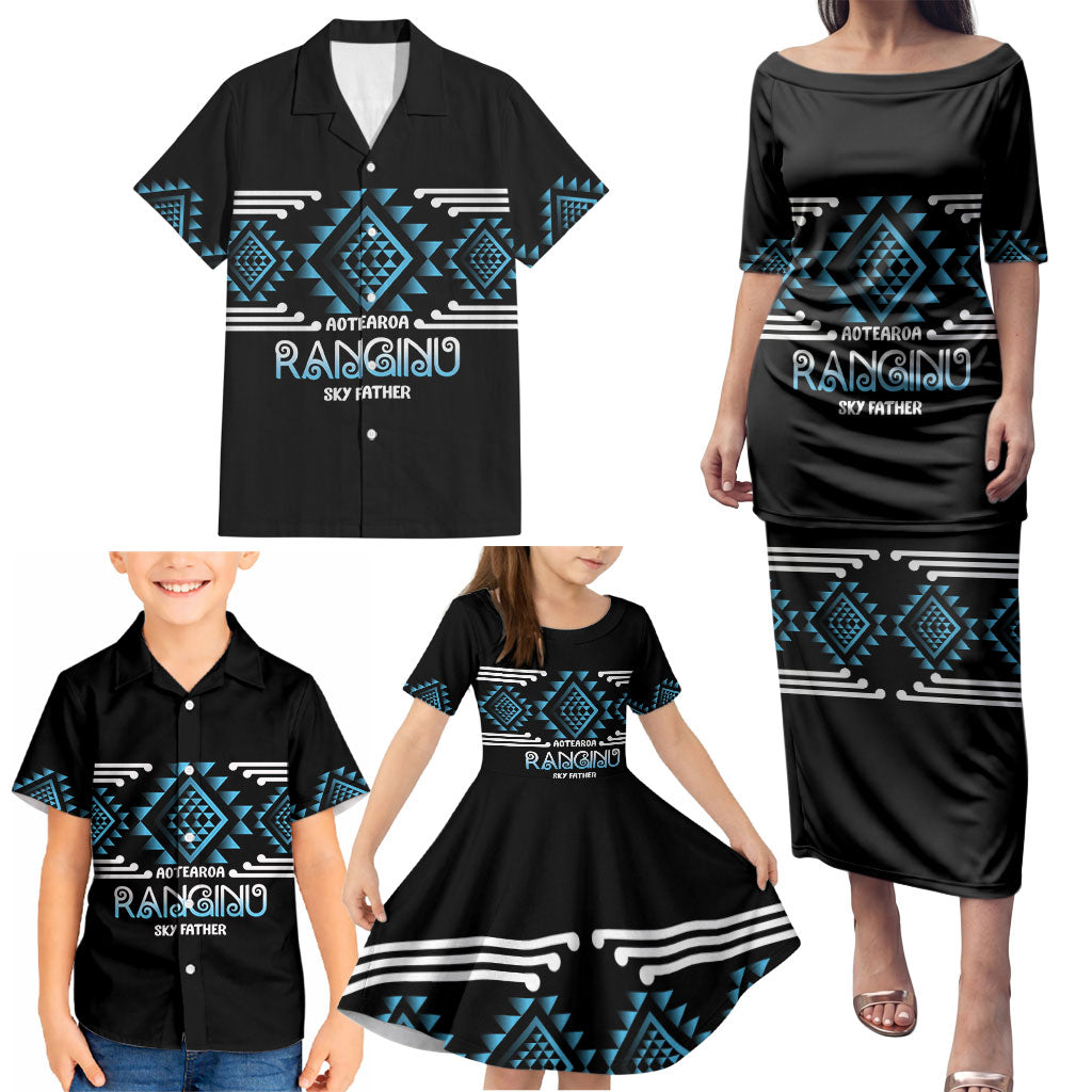Aotearoa Atua Ranginui Personalised Family Matching Puletasi and Hawaiian Shirt Maori Sky Father Taniko Motifs