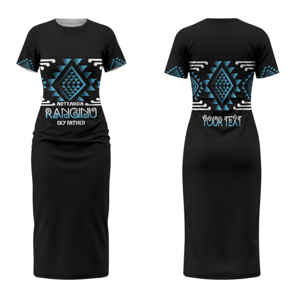 Aotearoa Atua Ranginui Personalised Family Matching Short Sleeve Bodycon Dress and Hawaiian Shirt Maori Sky Father Taniko Motifs