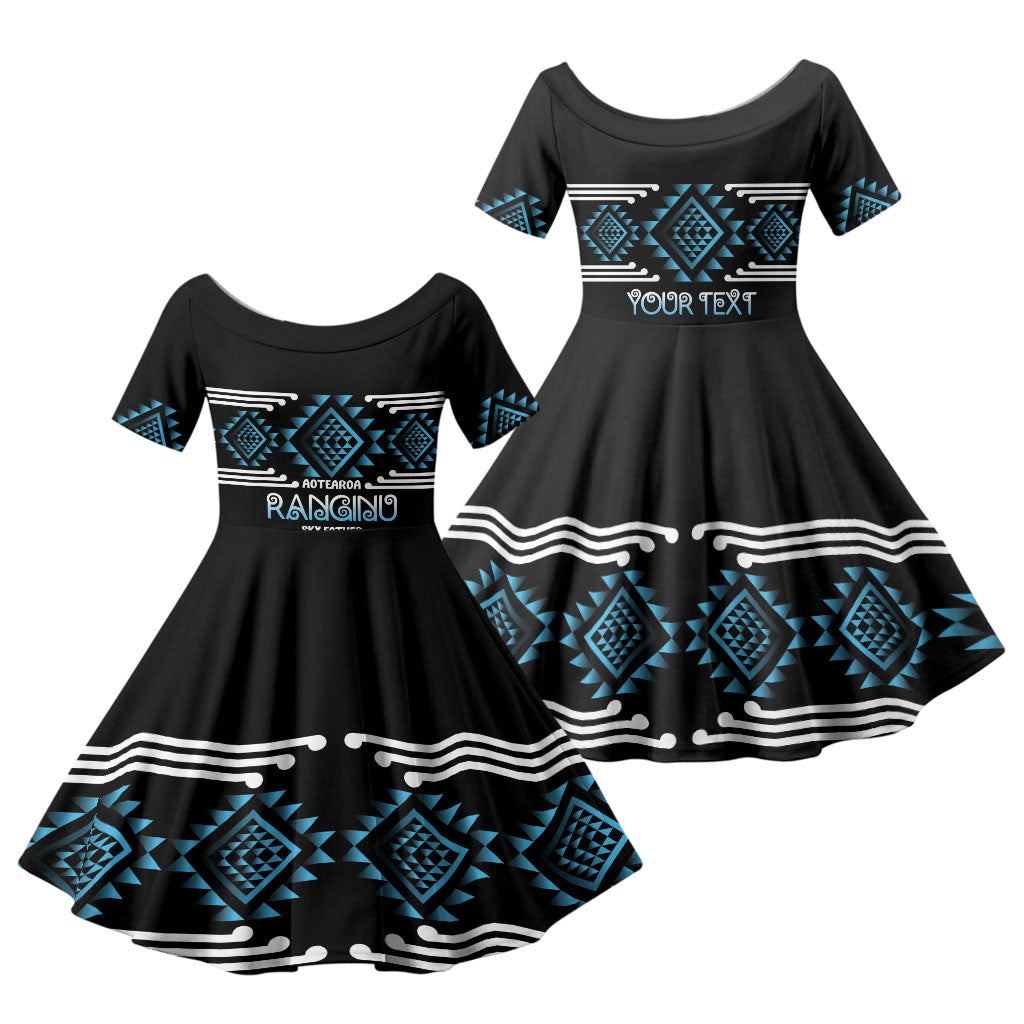 Aotearoa Atua Ranginui Personalised Family Matching Short Sleeve Bodycon Dress and Hawaiian Shirt Maori Sky Father Taniko Motifs