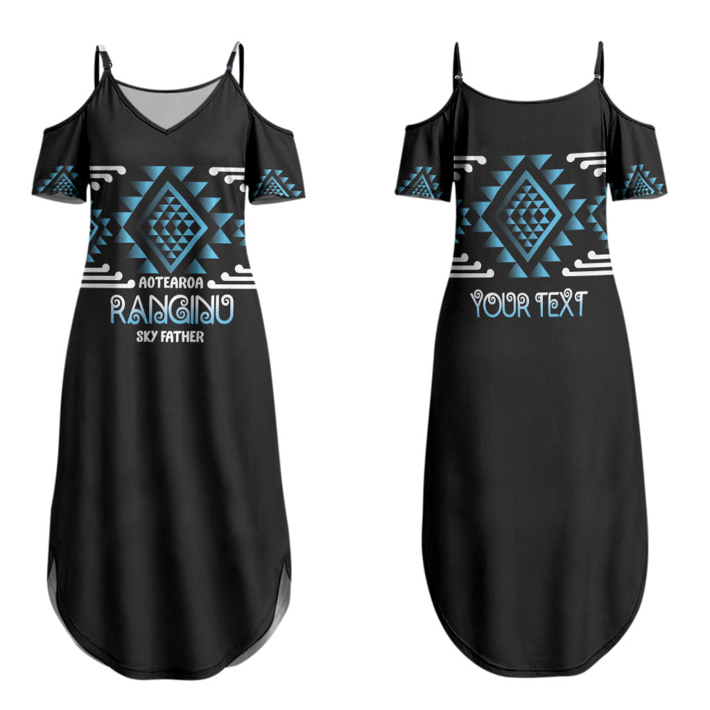 Aotearoa Atua Ranginui Personalised Family Matching Summer Maxi Dress and Hawaiian Shirt Maori Sky Father Taniko Motifs