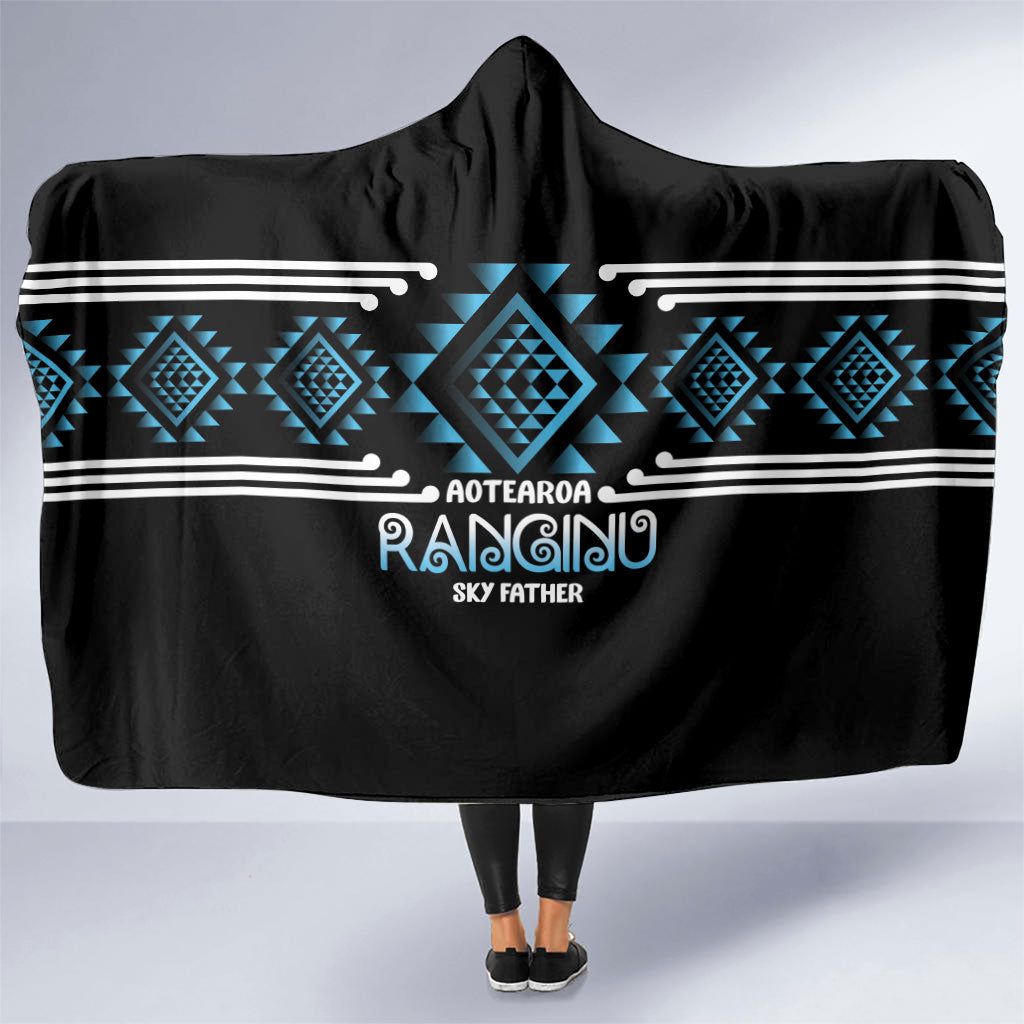 Aotearoa Atua Ranginui Hooded Blanket Maori Sky Father Taniko Motifs LT14 One Size Blue - Polynesian Pride