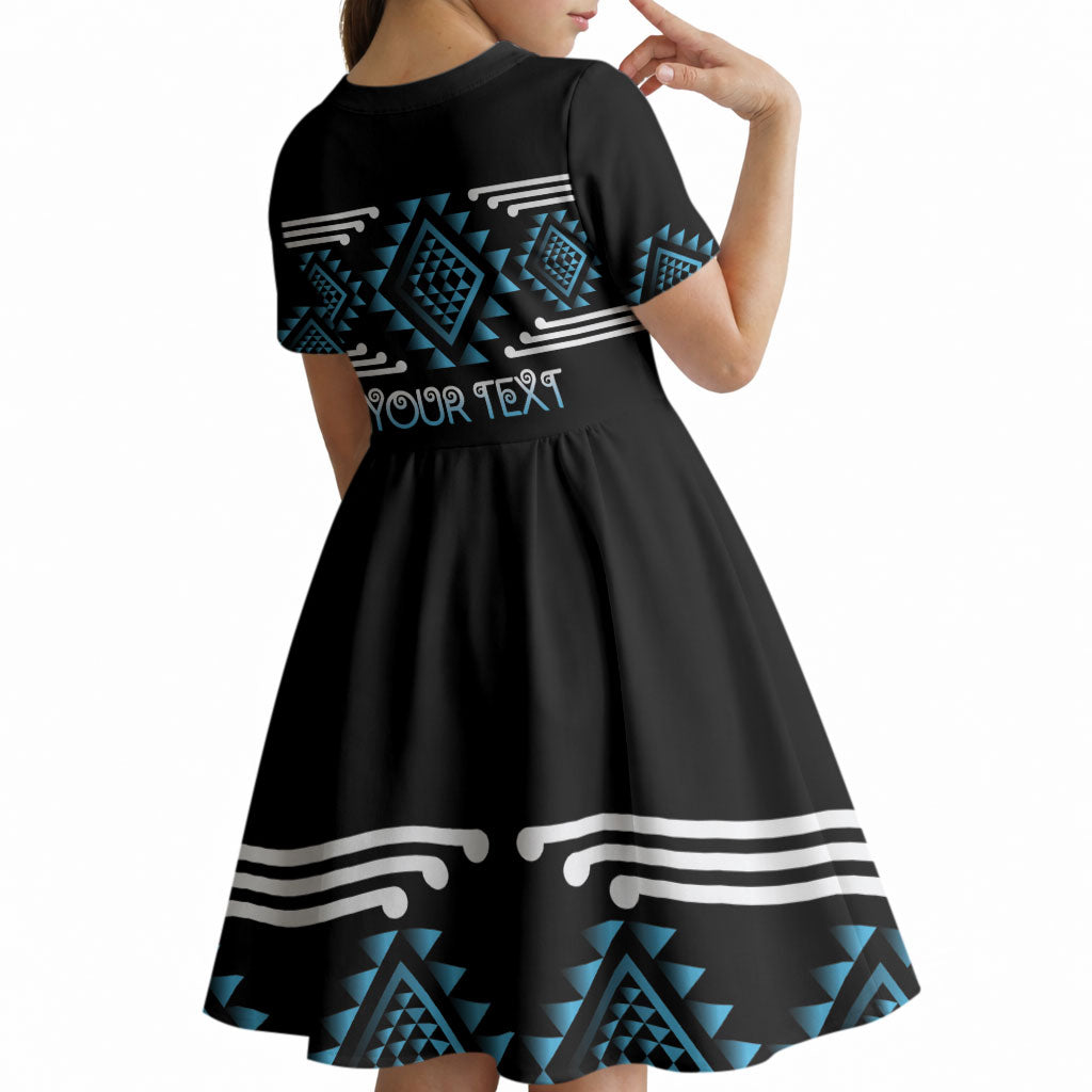 Aotearoa Atua Ranginui Personalised Kid Short Sleeve Dress Maori Sky Father Taniko Motifs