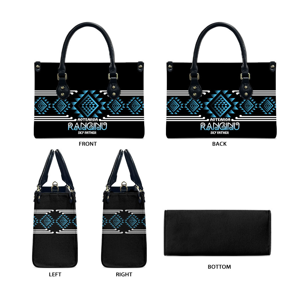 Aotearoa Atua Ranginui Leather Bag Maori Sky Father Taniko Motifs