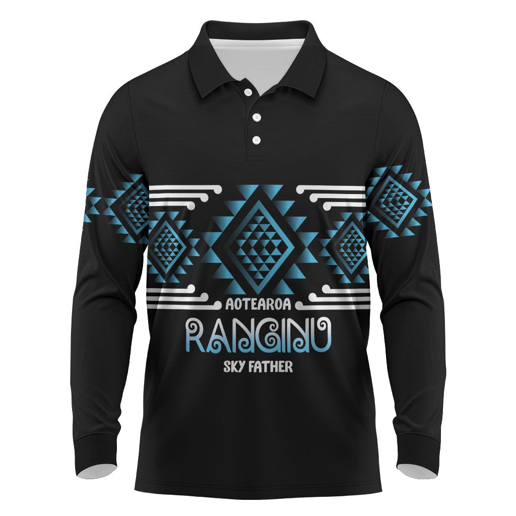 Aotearoa Atua Ranginui Personalised Long Sleeve Polo Shirt Maori Sky Father Taniko Motifs
