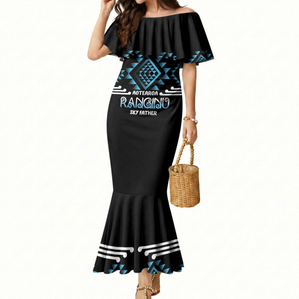 Aotearoa Atua Ranginui Personalised Mermaid Dress Maori Sky Father Taniko Motifs