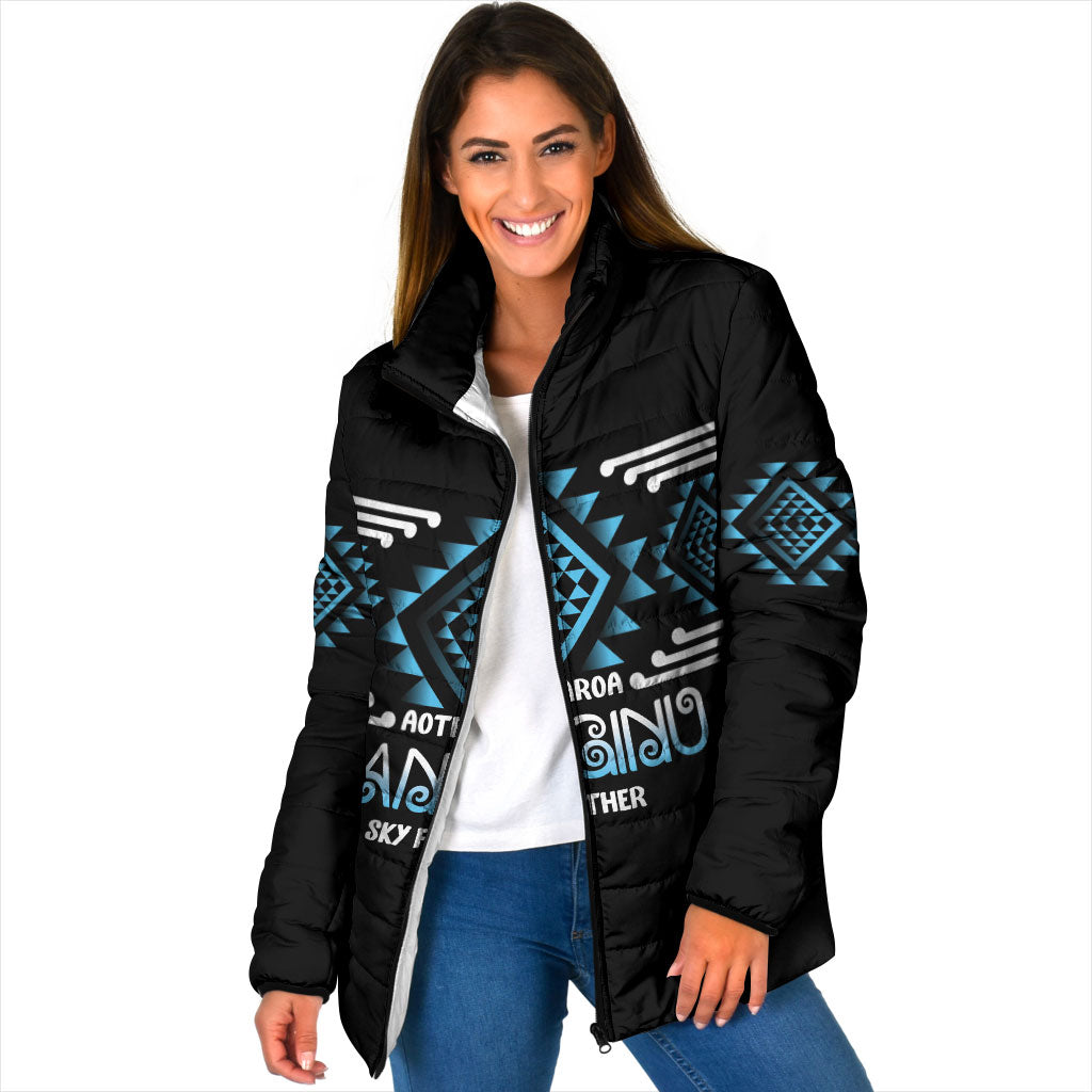 Aotearoa Atua Ranginui Personalised Padded Jacket Maori Sky Father Taniko Motifs