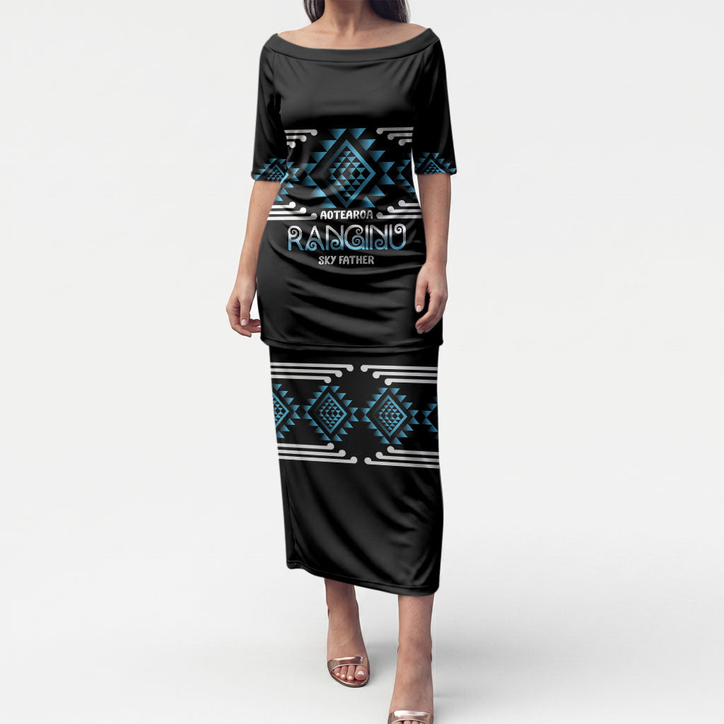 Aotearoa Atua Ranginui Personalised Puletasi Maori Sky Father Taniko Motifs LT14 Long Dress Blue - Polynesian Pride