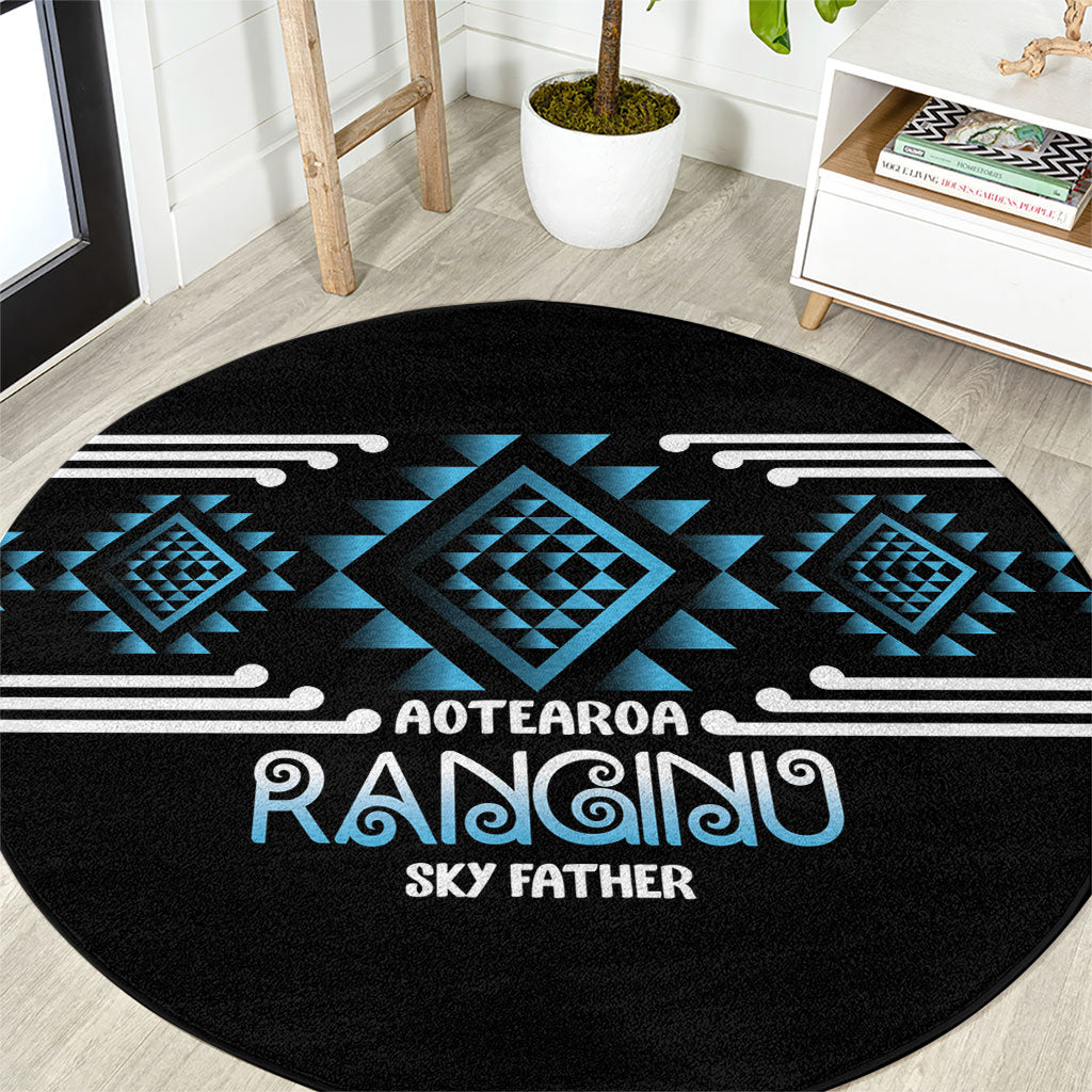 Aotearoa Atua Ranginui Round Carpet Maori Sky Father Taniko Motifs LT14 Blue - Polynesian Pride