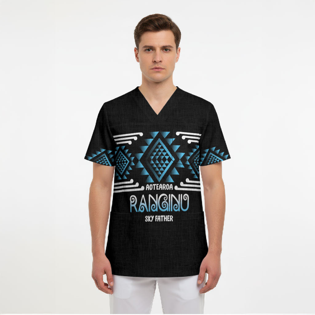 Aotearoa Atua Ranginui Personalised Scrub Top Maori Sky Father Taniko Motifs