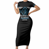 Aotearoa Atua Ranginui Personalised Short Sleeve Bodycon Dress Maori Sky Father Taniko Motifs