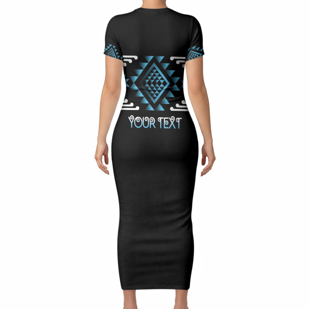 Aotearoa Atua Ranginui Personalised Short Sleeve Bodycon Dress Maori Sky Father Taniko Motifs