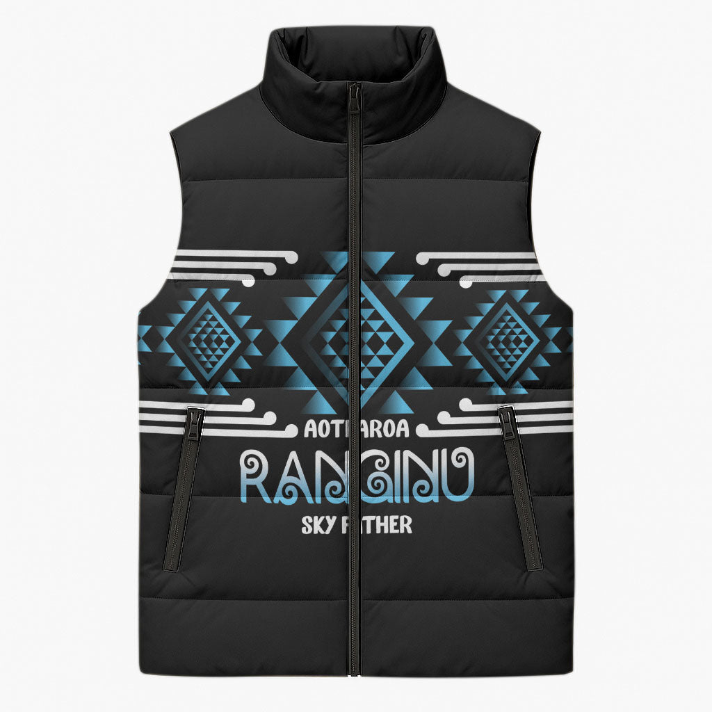 Aotearoa Atua Ranginui Personalised Sleeveless Puffer Jacket Maori Sky Father Taniko Motifs
