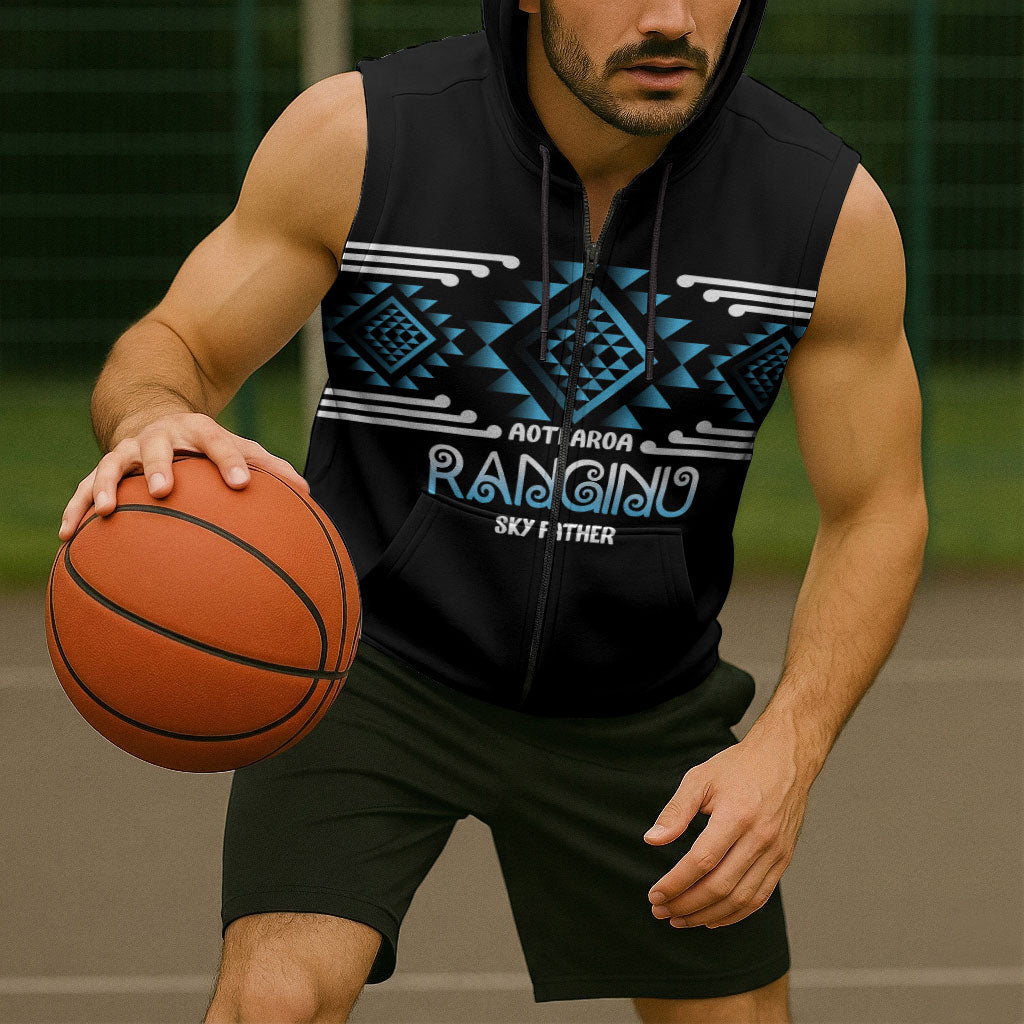 Aotearoa Atua Ranginui Personalised Sleeveless Zip Hoodie Maori Sky Father Taniko Motifs