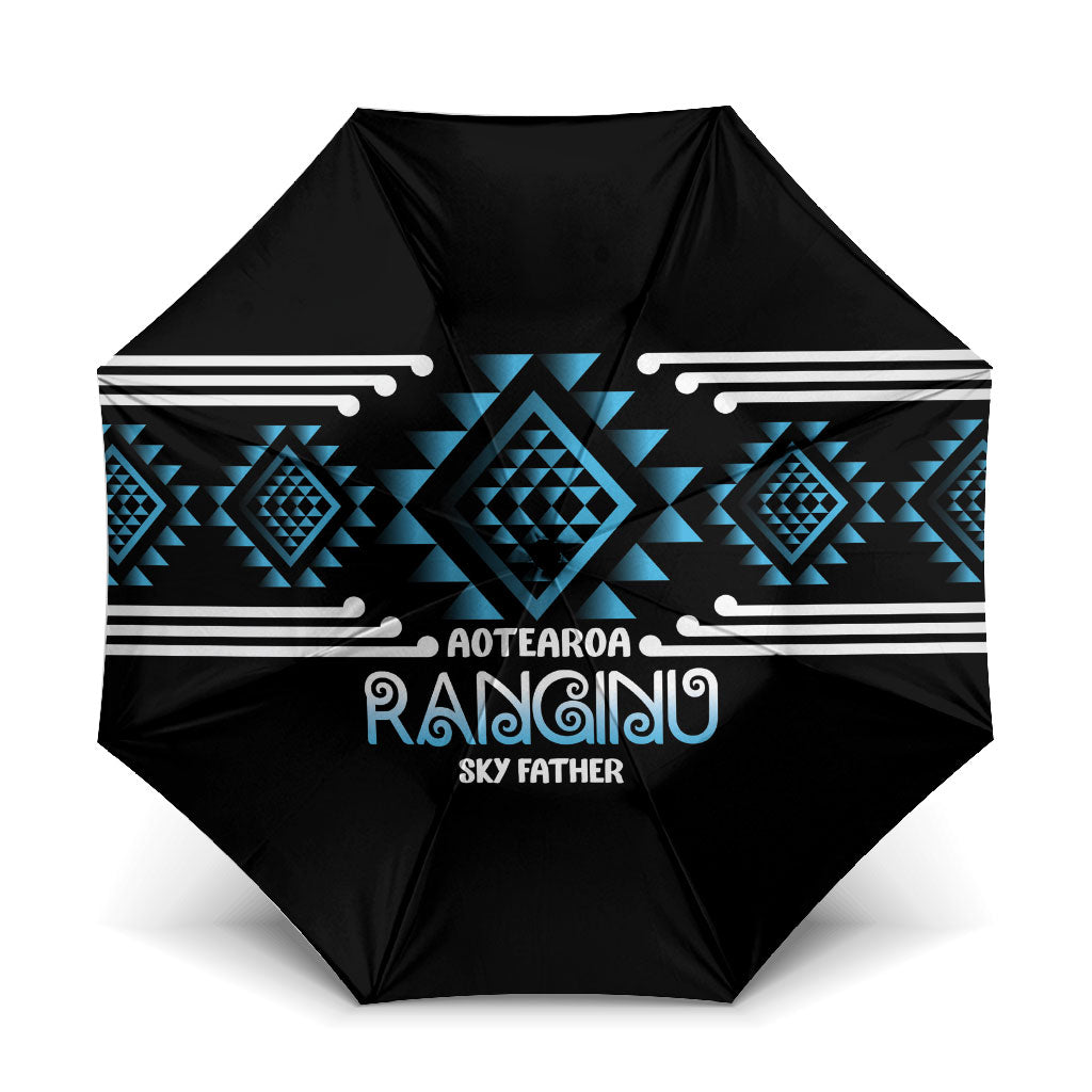 Aotearoa Atua Ranginui Umbrella Maori Sky Father Taniko Motifs LT14 One Size Folded 11.42 inch Opened Diameter 37.4 inch Blue - Polynesian Pride