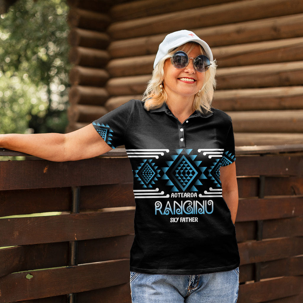 Aotearoa Atua Ranginui Personalised Women Polo Shirt Maori Sky Father Taniko Motifs