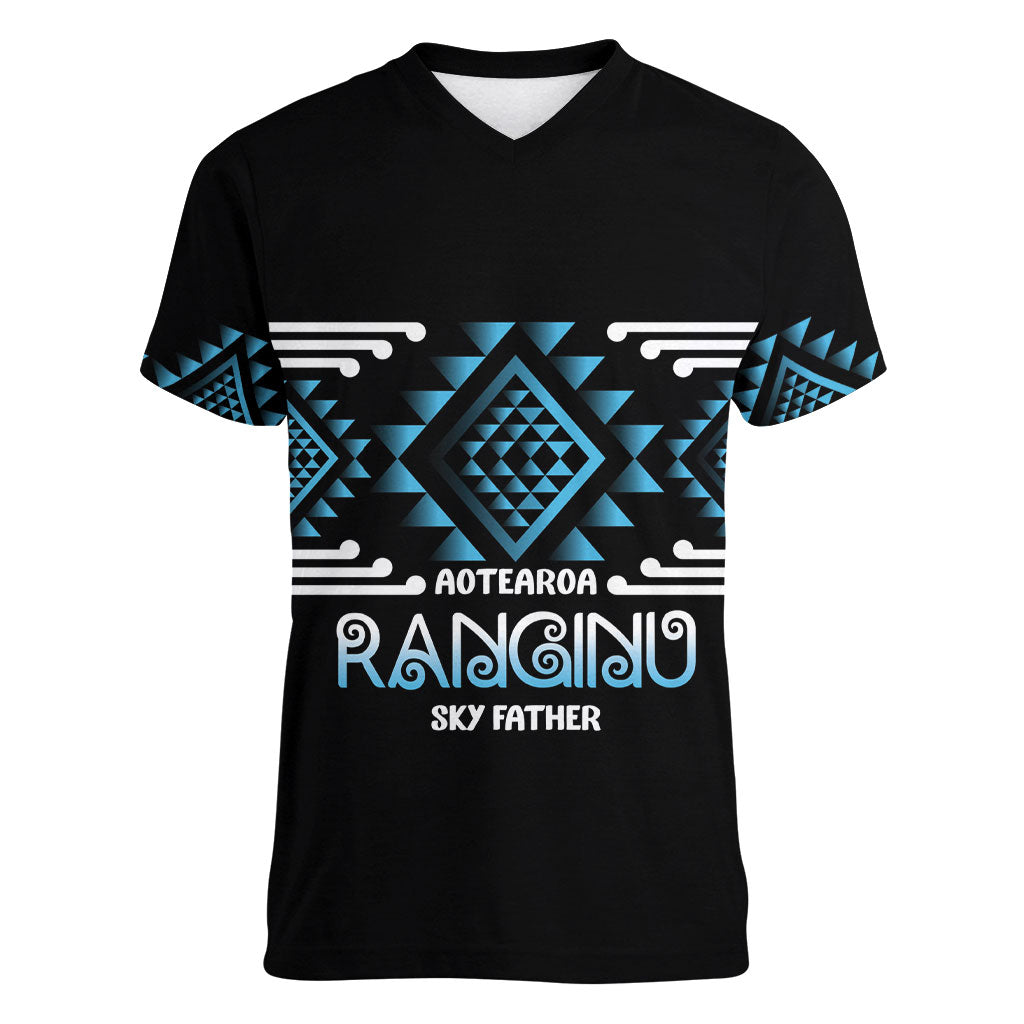 Aotearoa Atua Ranginui Personalised Women V-Neck T-Shirt Maori Sky Father Taniko Motifs