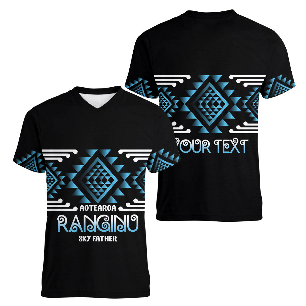 Aotearoa Atua Ranginui Personalised Women V-Neck T-Shirt Maori Sky Father Taniko Motifs