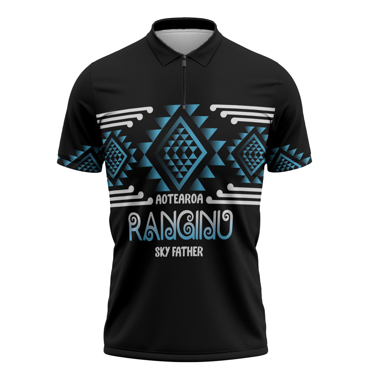 Aotearoa Atua Ranginui Personalised Zipper Polo Shirt Maori Sky Father Taniko Motifs