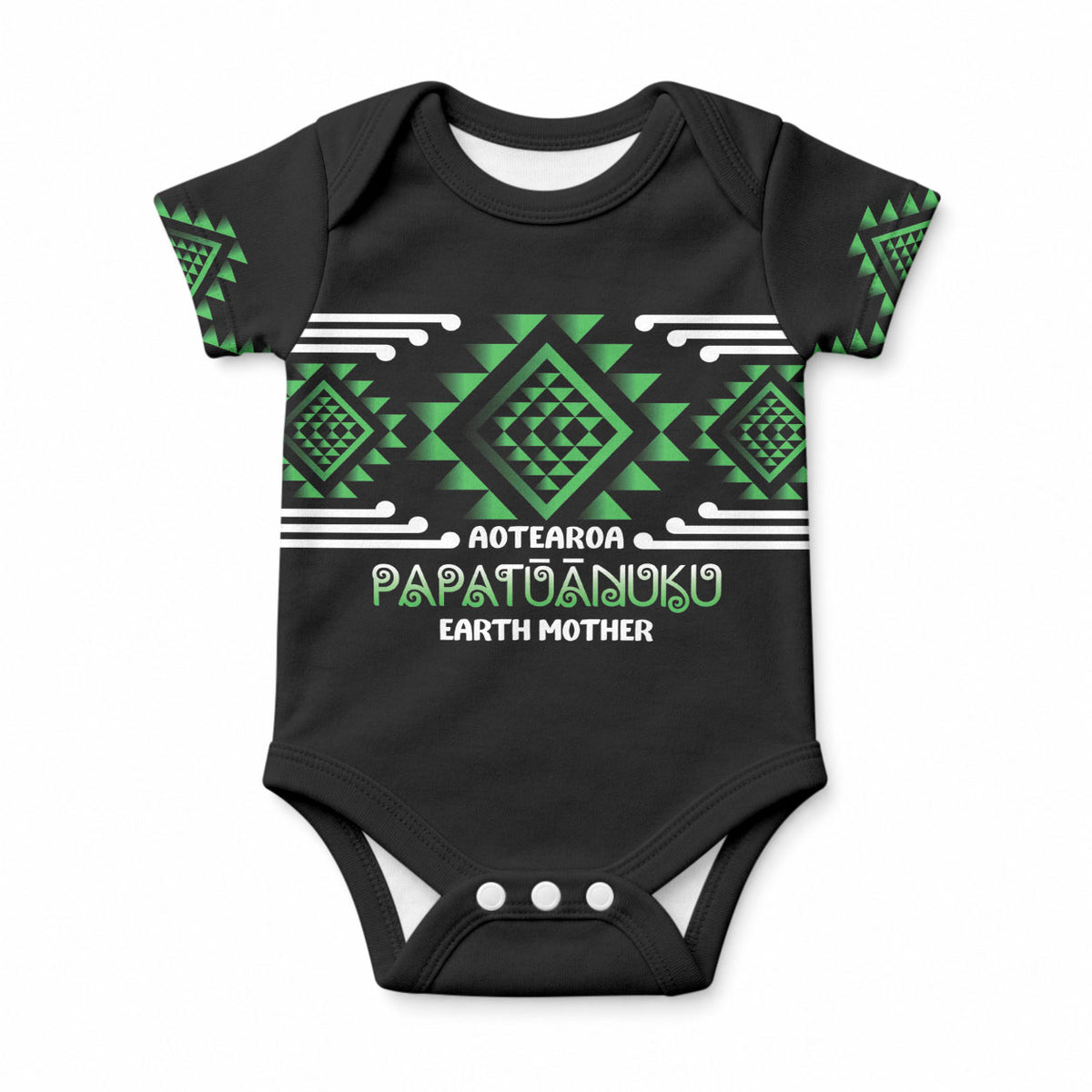Aotearoa Atua Papatuanuku Personalised Baby Onesie Maori Earth Mother Taniko Motifs