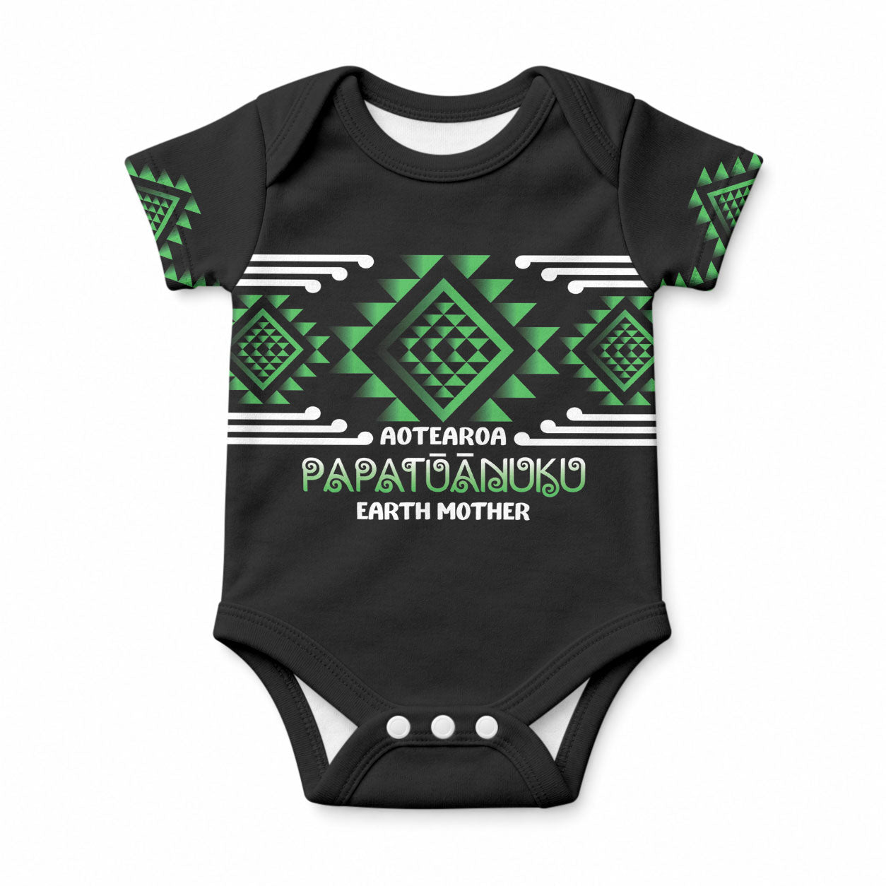 Aotearoa Atua Papatuanuku Personalised Baby Onesie Maori Earth Mother Taniko Motifs