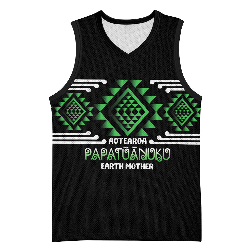 Aotearoa Atua Papatuanuku Personalised Basketball Jersey Maori Earth Mother Taniko Motifs LT14 Unisex Green - Polynesian Pride
