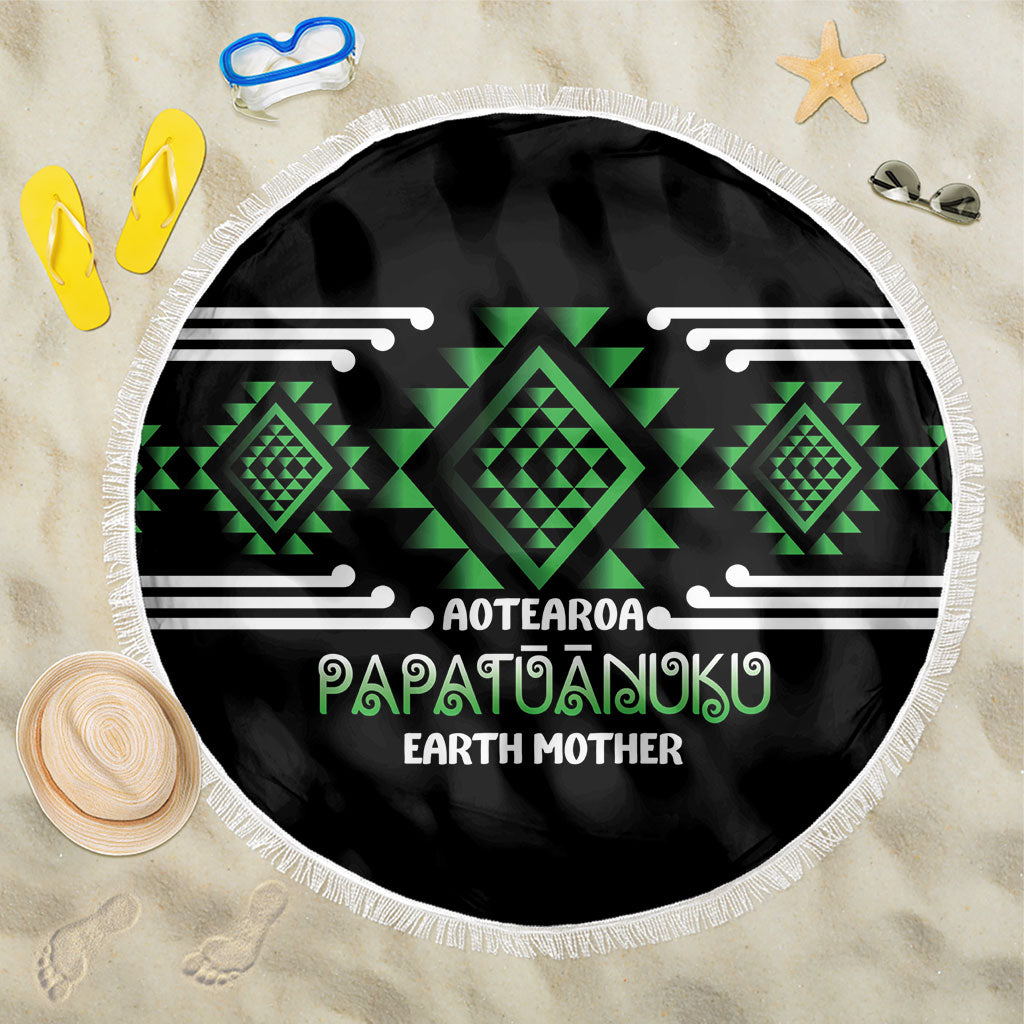 Aotearoa Atua Papatuanuku Beach Blanket Maori Earth Mother Taniko Motifs LT14 One Size 150cm Green - Polynesian Pride