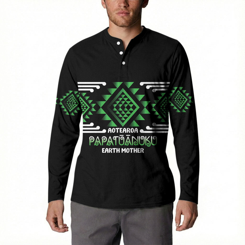 Aotearoa Atua Papatuanuku Personalised Button Sweatshirt Maori Earth Mother Taniko Motifs