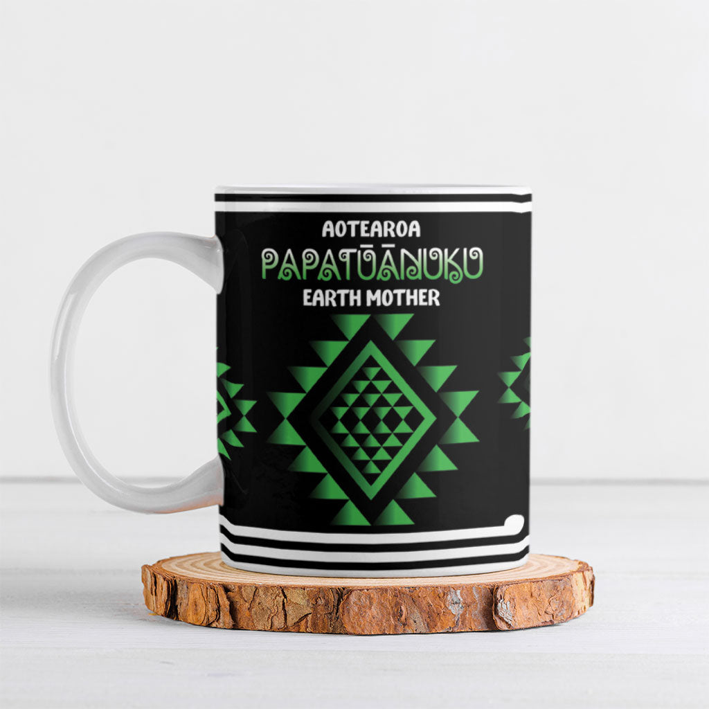 Aotearoa Atua Papatuanuku Personalised Ceramic Mug Maori Earth Mother Taniko Motifs LT14 Green - Polynesian Pride